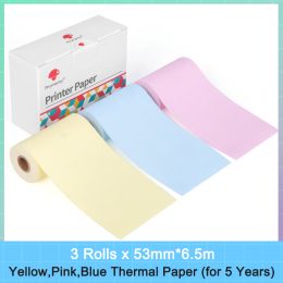 Paper Colorful NonAdhesive 5Year LongLasting Yellow/ Blue/ Pink Thermal Paper For Phomemo T02 Pocket Printer 53mm 3 Rolls/Box