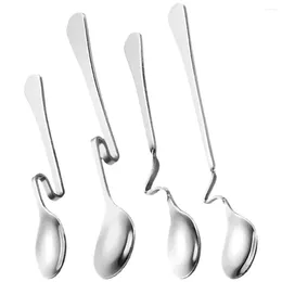 Coffee Scoops 4 Pcs Stainless Steel Tableware Hanging Cup Spoon Mixing Household Dessert Stirring Spoons Eating For Ice Cream