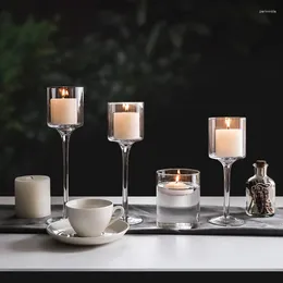 Candle Holders 3pc Birthday Glass Holder Candlelights Tall Transparent Light Luxury Dinner Modern Simple Wedding Props European