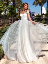 Dresses Off Shoulder ALine Wedding Dresses Beaded Crystal 2022 Formal Long Tulle Spring Bridal Gowns Simple Bling Bling Plus Size Vestido