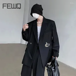 Men's Suits FEWQ Shoulder Pad Suit Jacket Lapel Patchwork Belt Buckle Clothing Korean Top 2024 Summer Trend One-button 9C5335