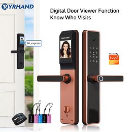 Lock Camera Monitoring Lock Tuya Biometric Fingerprint, Security Intelligent Smart Lock With WiFi APP Password RFID Door Lock