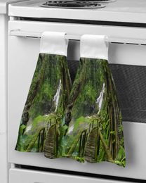 Towel Jungle Waterfall Green Forest Hand Household Absorbent Kitchen Lazy Rag Wipe Microfiber