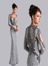 Silver Beaded Mother of the Bride Suits Prom Dresses Modest Long Sleeves Lace Mothers Dresses Plus Size Formal Party Evening Gowns3045824