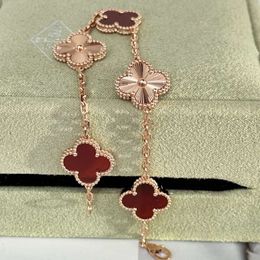 High version four leaf clover red chalcedony agate paired with laser female five flower bracelet high-end light luxury