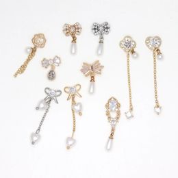 10pcslot Luxury Bow Heart Flower Chain Nail Art Parts Zircon Crystal Manicure Nails Accesorios Supplies Decorations Charms 240328