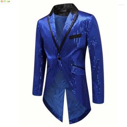 Men's Suits Royal Blue V-Neck Long Sleeve Tuxedo TV Performance Magic Jacket Glitter Sequin Decoration Red Gold Black Blazers XXL