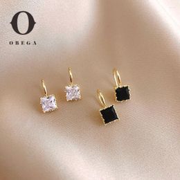 Stud Earrings Obega Square Crystal Stone Copper Material In Gold Plated Clear Black Fish Hook Earring Women Jewellery