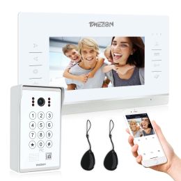 Doorbells TMEZON WiFi Video Doorphone Doorbell Intercom 7 Inch 960P WiFi Monitor with Wired Camera APP/Password/Card Swipe/Unlock Monitor