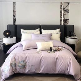 Bedding Sets Cotton White Purple Premium Elegant Set Chic Floral Blossom Print Duvet Cover Soft Comfortable Bed Sheet Pillowcases