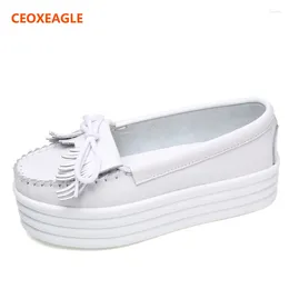 Casual Shoes Women Flats Platform Loafers Ladies Elegant Genuine Leather Heels Moccasins Spring Autumn Slip On Women's Sneakers