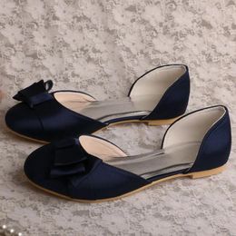 Scarpe casual fatte a mano con punta di piedi per sposa piattano blu round appartamenti