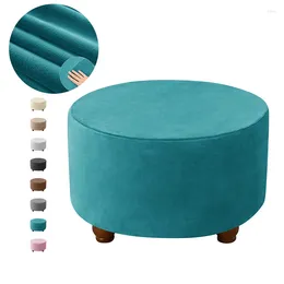 Chair Covers Velvet Round Ottoman Elastic All-inclusive Footrest Stool Spandex Stretch Furniture Protector For Living Room