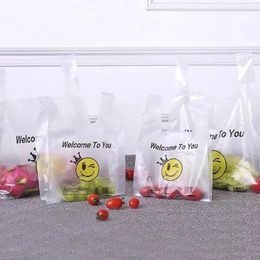 50pcs/pack 9 Sizes Carry Out Bags Smile Gift Bag Retail Supermarket Grocery Shopping Plastic Bags with Handle Food Packagingfor plastic shopping bags with handle