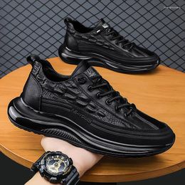 Casual Shoes Men's Retro Leather Genuine Sneakers Alligator Pattern Platform Men