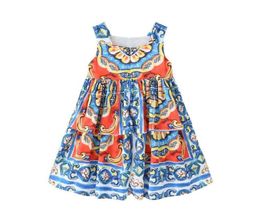 Retailwhole Baby girls sleeveless flower vest dresses kids ruffle floral princess dress children designer boutique clothes cl1555461