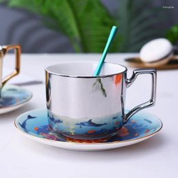 Cups Saucers Coffeeware Coffee Mugs With Dish Ceramic Plating Mirror Reflection Cup Creative And Drinkware Tea
