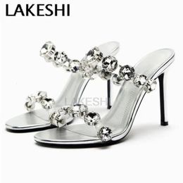 LAKESHI Luxury Rhinestone Women Pumps Sexy Party Bride Wedding Shoes Crystal High Heels Mules Lady Summer Heeled Sandals Slip-on 240328