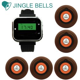Accessories JINGLE BELLS Hotel Cafe call buttons wireless restaurant calling bells 5 transmitters 1 watch pager waiter calling systems