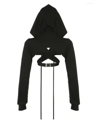 Women's Hoodies Women S Hood Gothic Cropped Tops Long Sleeve Cross Cutout Front Show Navel Grunge Shirts Streetwear