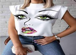 Sexy Womens Summer Tshirt Stand Collar Lips printed Tops Tees Sleeveless Ladies Acetate Size S2XL blouses women woman clothes7847713