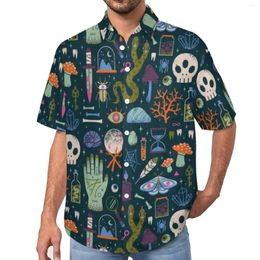 Men's Casual Shirts Spell Skull Blouses Men Cabinet Of Curiosities Spooky Halloween Summer Short Sleeve Aesthetic Oversize Beach Shirt