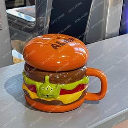 Mugs Cute Hamburger Mug Funny And Creative Birthday Gift For Men Women Ceramic Cup With Lid