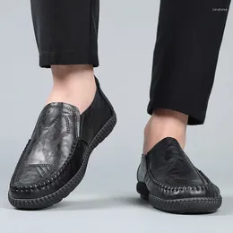 Casual Shoes Shallow Leather Antiskid Fashion Sports Man Loafers Breathable Sewing Men Black Leisure Round Head Mens Shoe