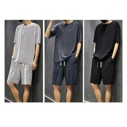 Men's Tracksuits Sportswear Set Summer Casual Outfit With O-neck T-shirt Drawstring Waist Shorts Pockets Solid Colour Ice For Comfort