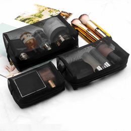 Storage Bags 3pcs Black Mesh Toiletry Travel Makeup Bag Small Large Case Organizer Cosmetic Cases Toiletries Handbag Pouch