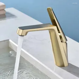 Bathroom Sink Faucets Brushed Gold Faucet Black Basin Cold And Brass Mixer Tap Deck Mounted Water