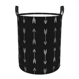 Laundry Bags Folding Basket White Arrow Pattern Round Storage Bin Large Hamper Collapsible Clothes Toy Bucket Organizer