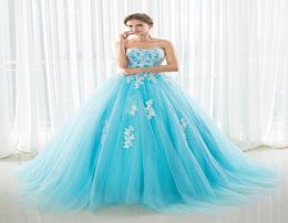 2021 Ball Gown Prom Dresses Long Tulle Puffy Quinceanera Dresses Vestidos 15 anos White Lace Appliques Sweet 16 Dresses Debutante 5213122