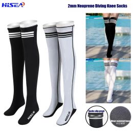 Accessories Hisea 2MM Neoprene Professional Stockings Diving Socks Snorkelling Socks NonSlip Knee High Diving Shoes Protect Legs And Feet