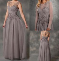 simple aline gray chiffon mother of the bride dresses with jacket applique lace dresses evening wear wedding guest dress7964978