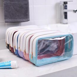 Storage Bags Leather PVC Transparent Cosmetic Bag Fresh Color Visible Toiletry