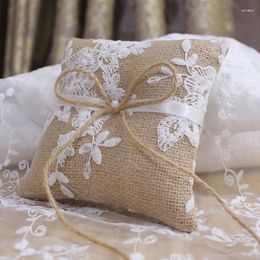 Party Decoration Lace Bow Ring Pillow Vintage European Style Jewellery Rings Cushion Burlap Jute Wedding