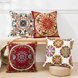 Pillow Ethnic Embroidery Cover Handmade Geometric Home Decor 45x45cm PillowCase Red Flower Sham