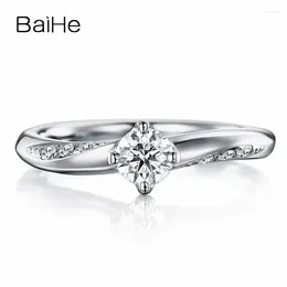 Cluster Rings BAIHE Solid 18K White Gold 0.20ct FG/SI Round Natural Diamond Ring Men Women Engagement Trendy Fine Jewellery Making Anel