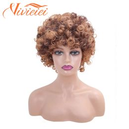 Wigs Short Curly Blonde Wig Synthetic Afro Weird Curly Wig with Bangs for Black Women Natural Gradient Blonde Daily Wear Wigs