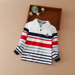 Boys Polo Shirt High-quality Cotton Spring Autumn Long Sleeve Embroidered Stripe Top Kids Casual Breathable Clothing 240319