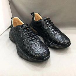 Casual Shoes 2024 Round Leather Sports Men's Cowhide Pressure Pattern Before Lace-up Daddy Factory