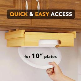 Kitchen Storage 10-Inch Bamboo Paper Plates Dipensers Countertop Plate Holder Tray Rack For Vertical