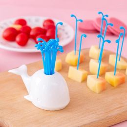 Forks 16pcs/set Cute Whale Fruit Fork Kids Snack Dessert Decoration Toothpick Lunch Salad Accessories Cake Picks