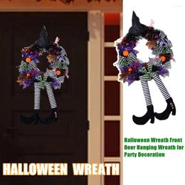 Decorative Flowers 2024 Halloween Witch Legs Wreath For Front Door Hanging Home Decorations Party Supplies Q8O6