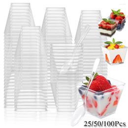 Disposable Cups Straws Birthday Home Party Plastic Christmas Ice Supplied Cream Cup Dessert Transparent 100pack