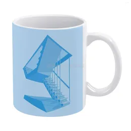 Mugs Stairs White Mug Coffee Girl Gift Tea Milk Cup Modern Modernism Modernist Brutalism Brutalist Contemporary Blue