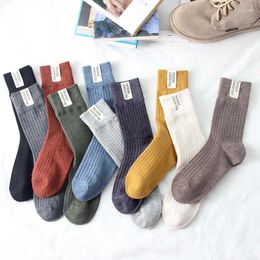 Women Socks Korean High School Girls Loose Cotton Knitting Women's Long Japanese Fashion Wholesale Yellow White Green