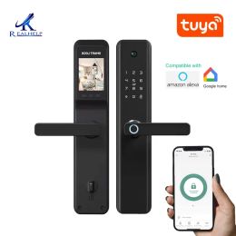 Lock Wireless Tuya APP Control WIFI Lock Built In Camera Large Indoor Screen Door Viewer One Time Password for thickness 4070mm