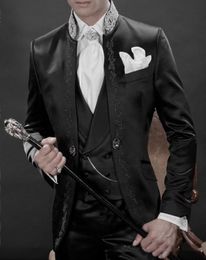 Custom Made New Style Groom Tuxedos Colour Black man Suit Mandarin Lapel Groomsman Wedding Bridegroom Suits JacketPantsVest6881173